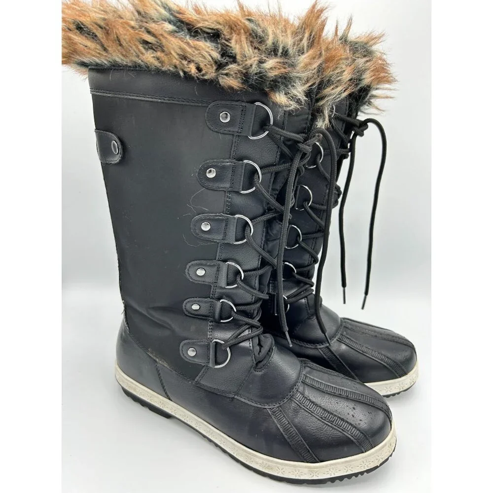 Shoe Dazzle Womens Black Fur Topped Lace Up Winter Boots Solene Size 8 - Picture 3 of 11